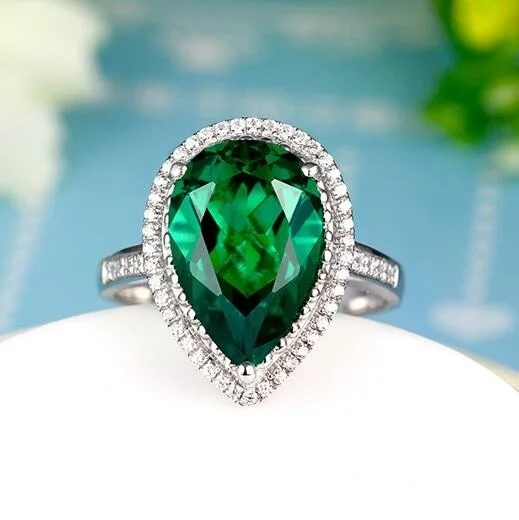 

ANGLANG Luxury Women Water Drop Engagement Rings AAA Green Cubic Zirconia Proposal Rings for Girlfriend Fine Anniversary Gift
