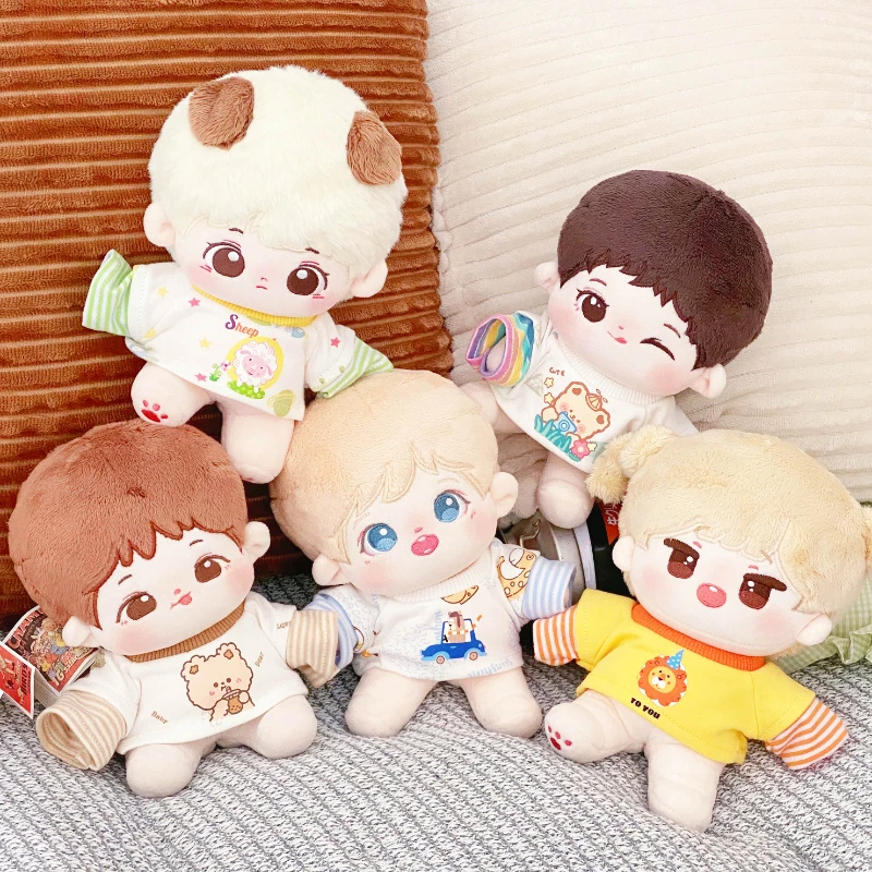 

New Arrival Handmade 1pc 20cm No Attribute Doll Clothes Plush Dolls Outfit Kawaii Cartoon Striped Patchwork T-Shirt