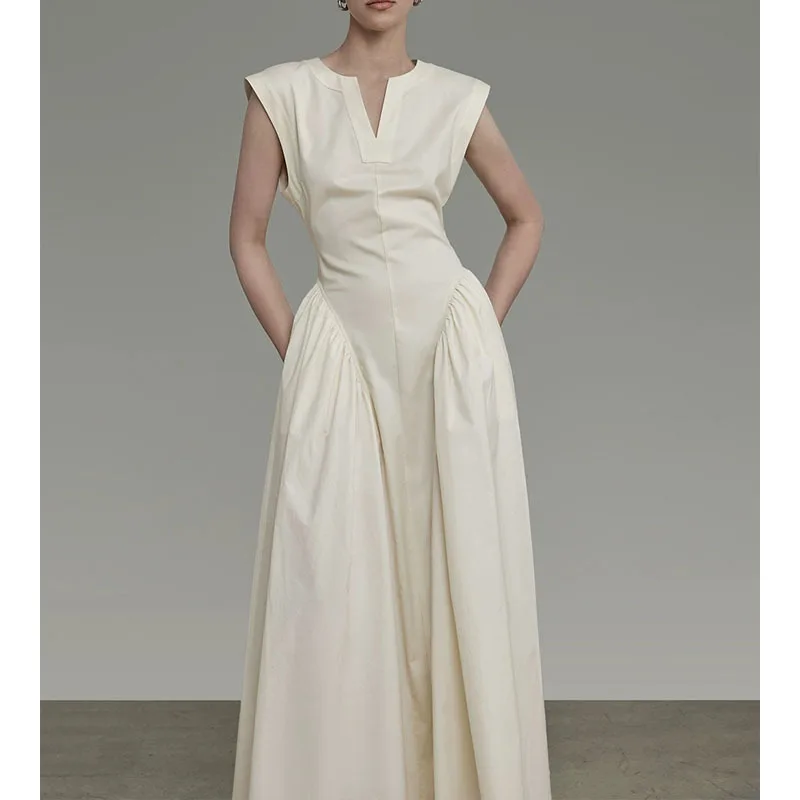 Платье женское без рукавов элегантное приталенное длинное белое платье во