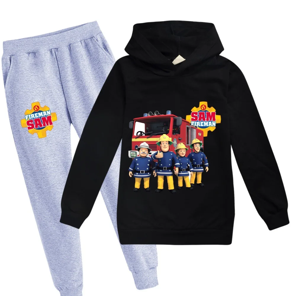 Fall Fireman Sam Kids Hoodies Pants 2pcs Sets Long Sleeve Pullover Boys Sweatshirt Teenage Girls Clothing 2-16Years - купить по