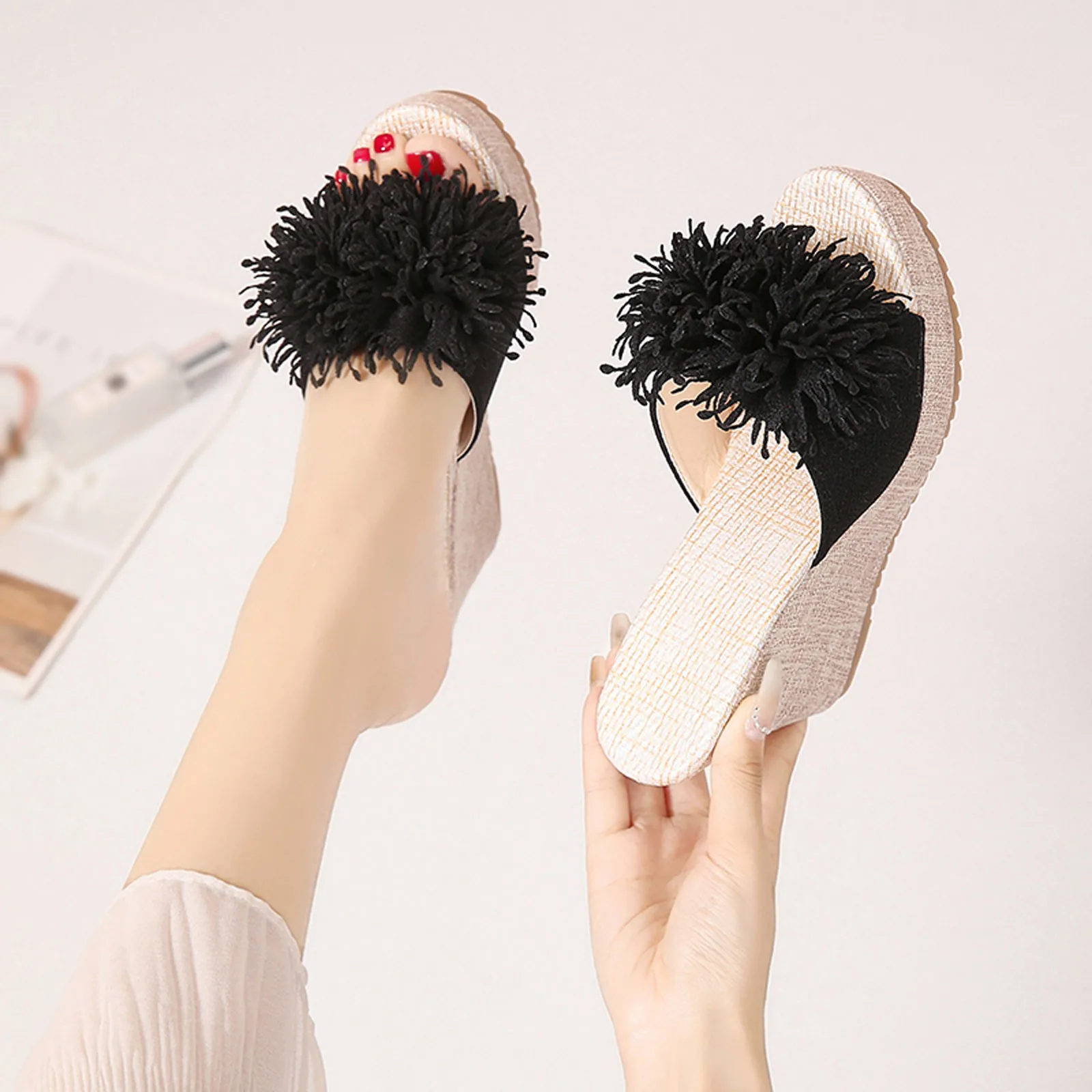 

Women Summer Flowers Slippers Casual Open Toe Wedges Shoes New Arrival Slip On High Heels Sandals Fashion Dressy Sandals