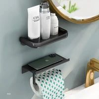 toilet paper holder shelf with tray aluminum alloy punch free toilet paper roll holder bathroom accessories kitchen wall hanging