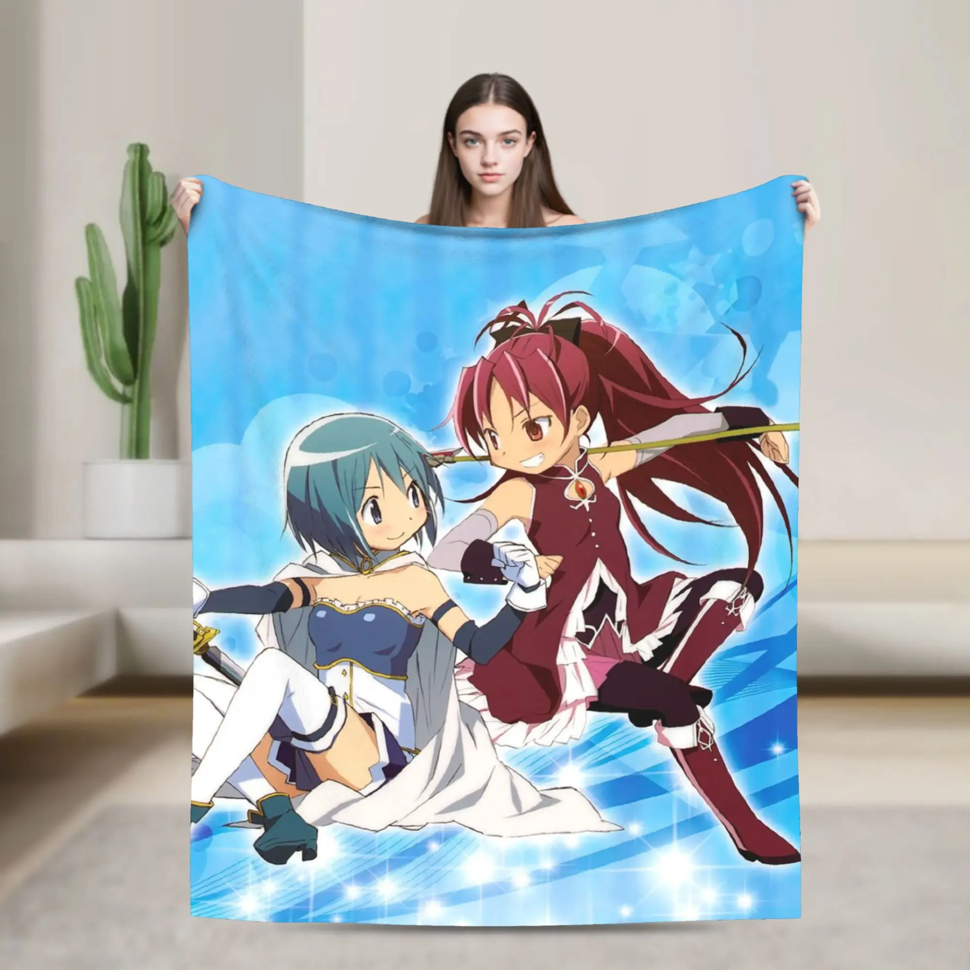 Фото Вязаное одеяло Kyouko Sakura Sayaka Miki Puella Magi Madoka Magica, легкое тонкое одеяло для спальни, дивана, покрывало №1