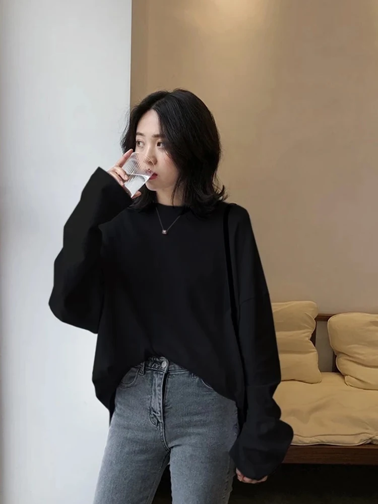 

Spring autumn Solid Simple tshirt harajuku long T Shirt Women kawaii T-shirts Women 90s White yellow long Sleeve Tops