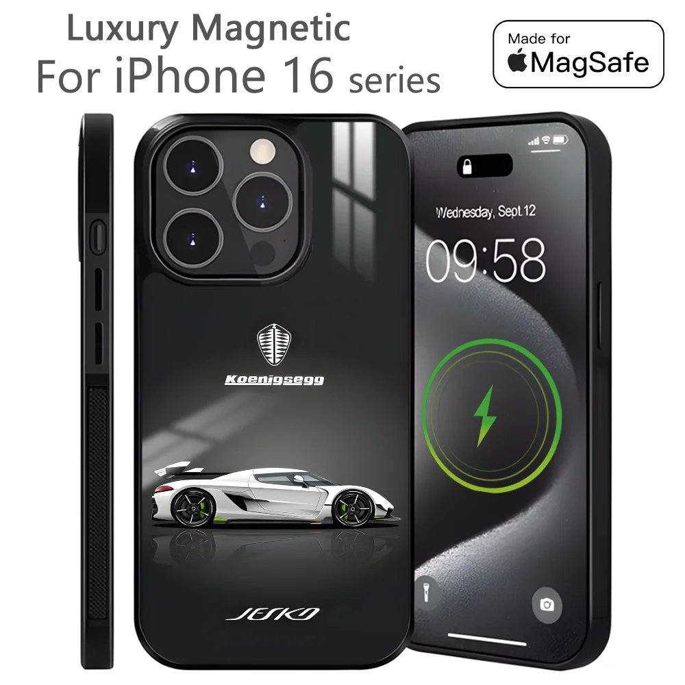Top supercar K-Koenigsegg Phone Case For iPhone 16 15 14 13 12 11 Pro Max Plus Mini Magnetic Magsafe Wireless Charging Cover