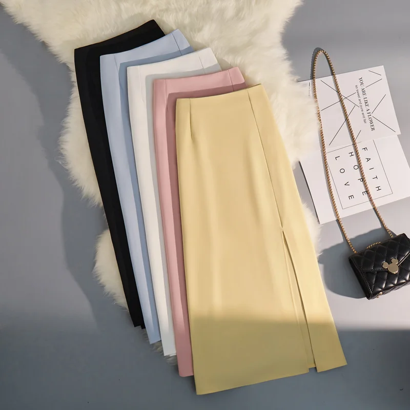 

Skirt Long For Women Front Side Split Midi 2022 Spring Autumn Skirts Elegant