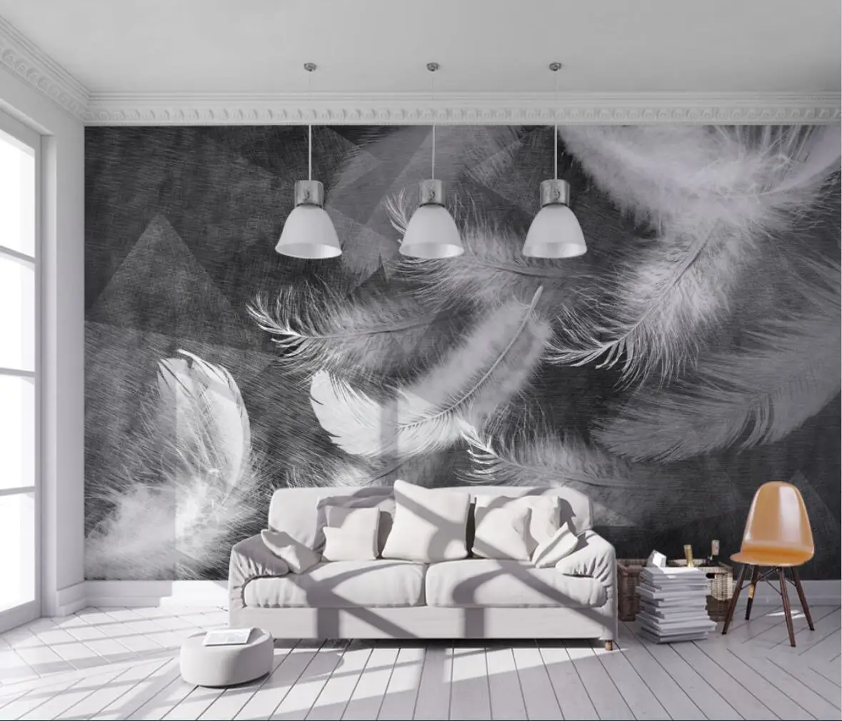 

beibehang Custom Nordic Grey Feather Photo Wallpapers for Living Room Sofa Bedroom TV Background Wall Mural Wallpaper Home Decor