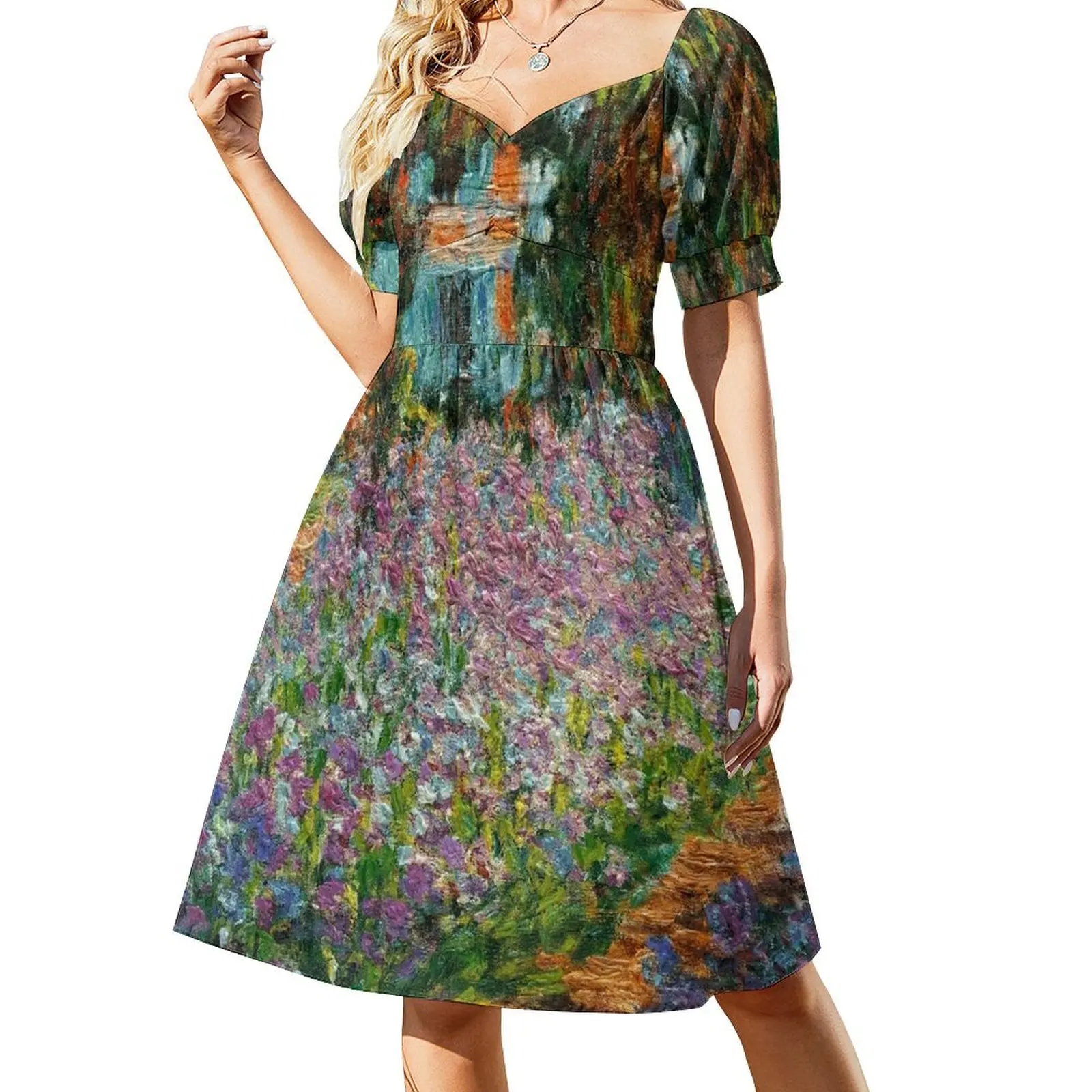 Irises In Monet's Garden At Giverny by Claude Monet Платье с короткими рукавами для женщин женское