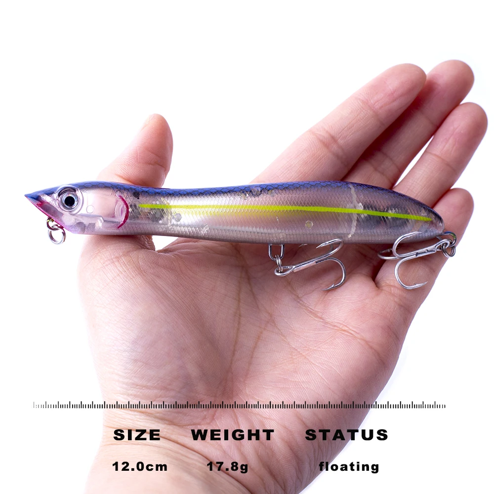 CCLTBA Hard Plastic Popper Fishing Lures 12cm 17.8g Float Snakehead Topwater Popper Bait Walk the Dog Rattle Wobble Bass Lure