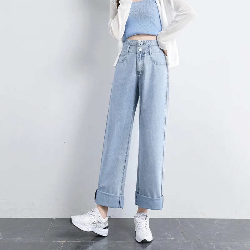 

Женские синие джинсы 2023 Y2K, Новые широкие брюки с высокой талией, женские Мешковатые брюки, свободные повседневные модные прямые джинсовые брюки