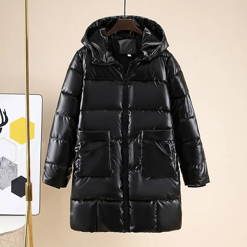 Winter Jacket Women Fashion Parkas 2023 New Glossy Cotton Padded Hooded Coat Casual Female Warm Loose Long Snow Outwear Parkas