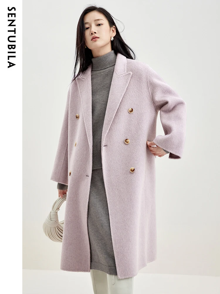 

Sentubila Winter Office Lady Long Woolen Coat Woman 2023 Autumn 100% Wool Loose Lapel Warm Double Sided Wool Jacket W34O49901