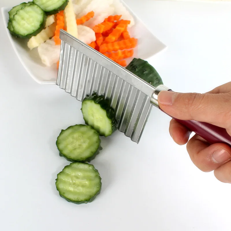 New Stainless Steel Potato Chip Slicer Dough Vegetable Fruit Crinkle Wavy  Cutter Chopper French Fry Maker  Knife