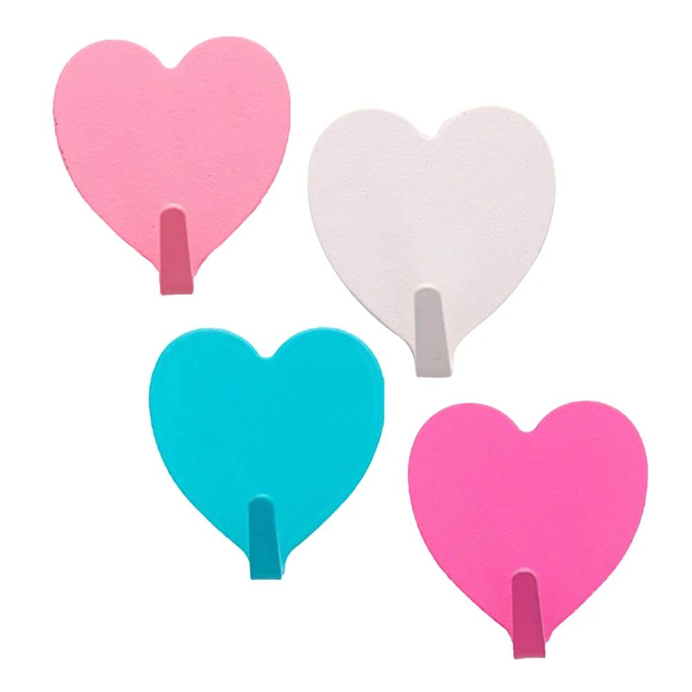 

4pcs Iron Hook Loving Heart Shape Metal Hooks Punch Free Adhesive Hooks Kitchen Bathroom Wall Hooks