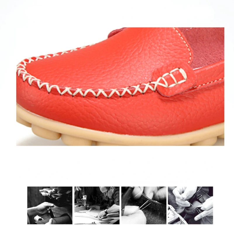 Women Genuine Leather Flats Hollow Slip On Loafers Ladies Shoes Casual Style Comfortable Soft Fashion Flats Shoes Size 41