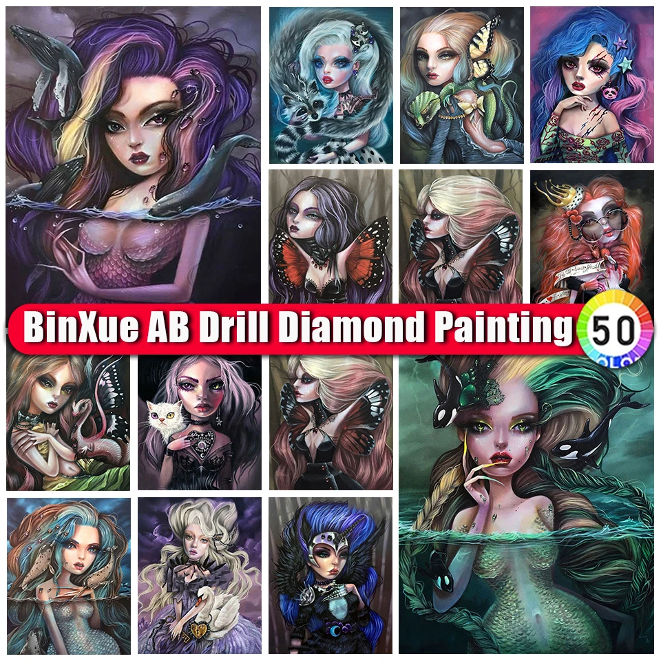 BinXue Готическая девушка AB алмазная живопись Мультфильм Русалка Вышивка крестом