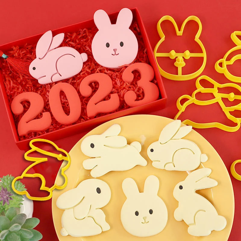 

2023 Новогодняя 3D форма в виде кролика для печенья, форма для шоколада, мультяшный кролик бисквит Фондант, штампы для тиснения, украшение для т...
