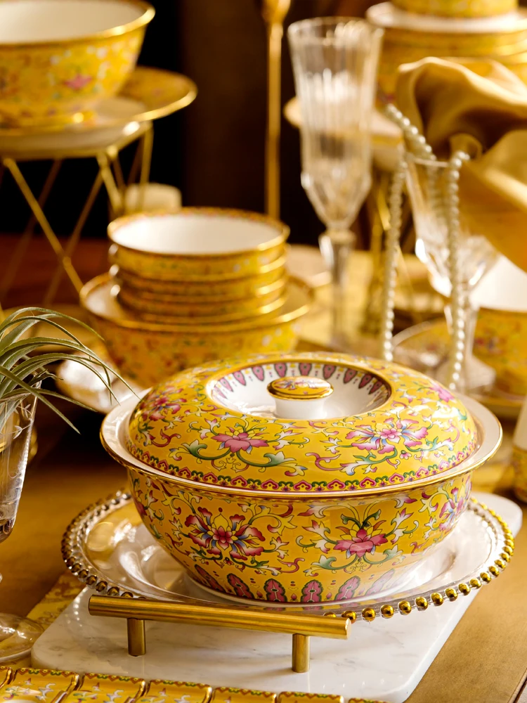 

Набор миски и тарелок китайская эмалированная чаша и тарелка Бытовая чаши для риса и супа миска для лапши миска для рыбы блюдо для рыбы фарф...