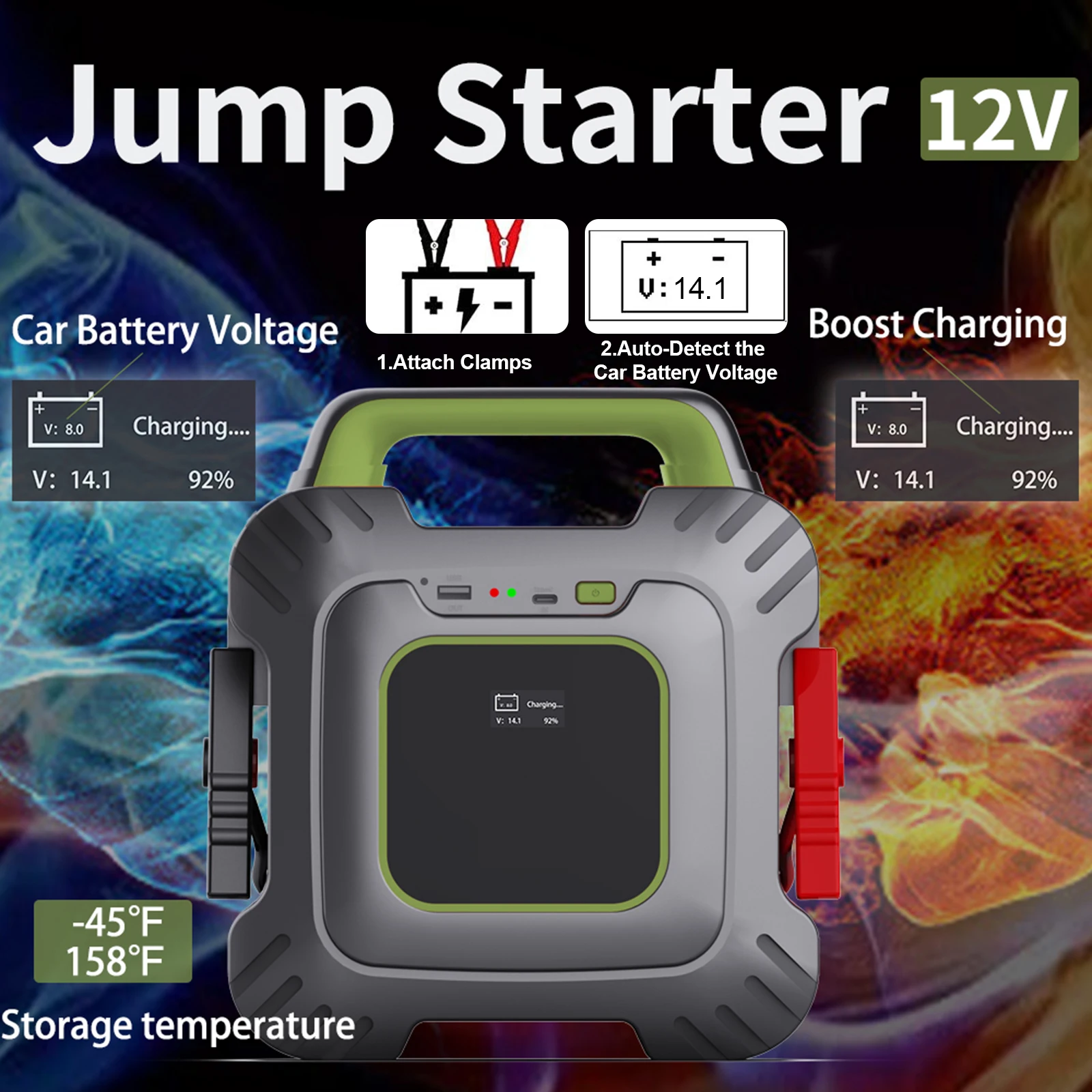 

Car Jump Starter 18000F 4000A Super Capacitor Car Emergency Start Power Bank Supply Portable Car Emergency Repair Tool 12V 8L