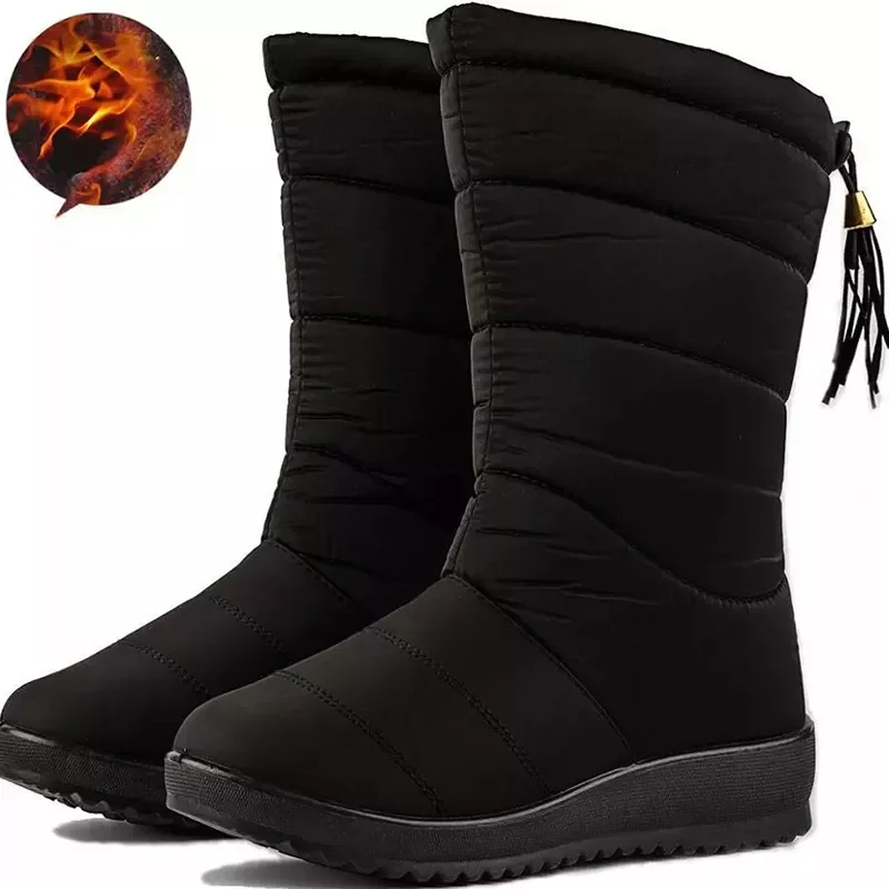 

Boots Women Mid-Calf Waterproof Snow Boots Warm Fur Female Boots Winter Shoes Woman Footwear Chaussures