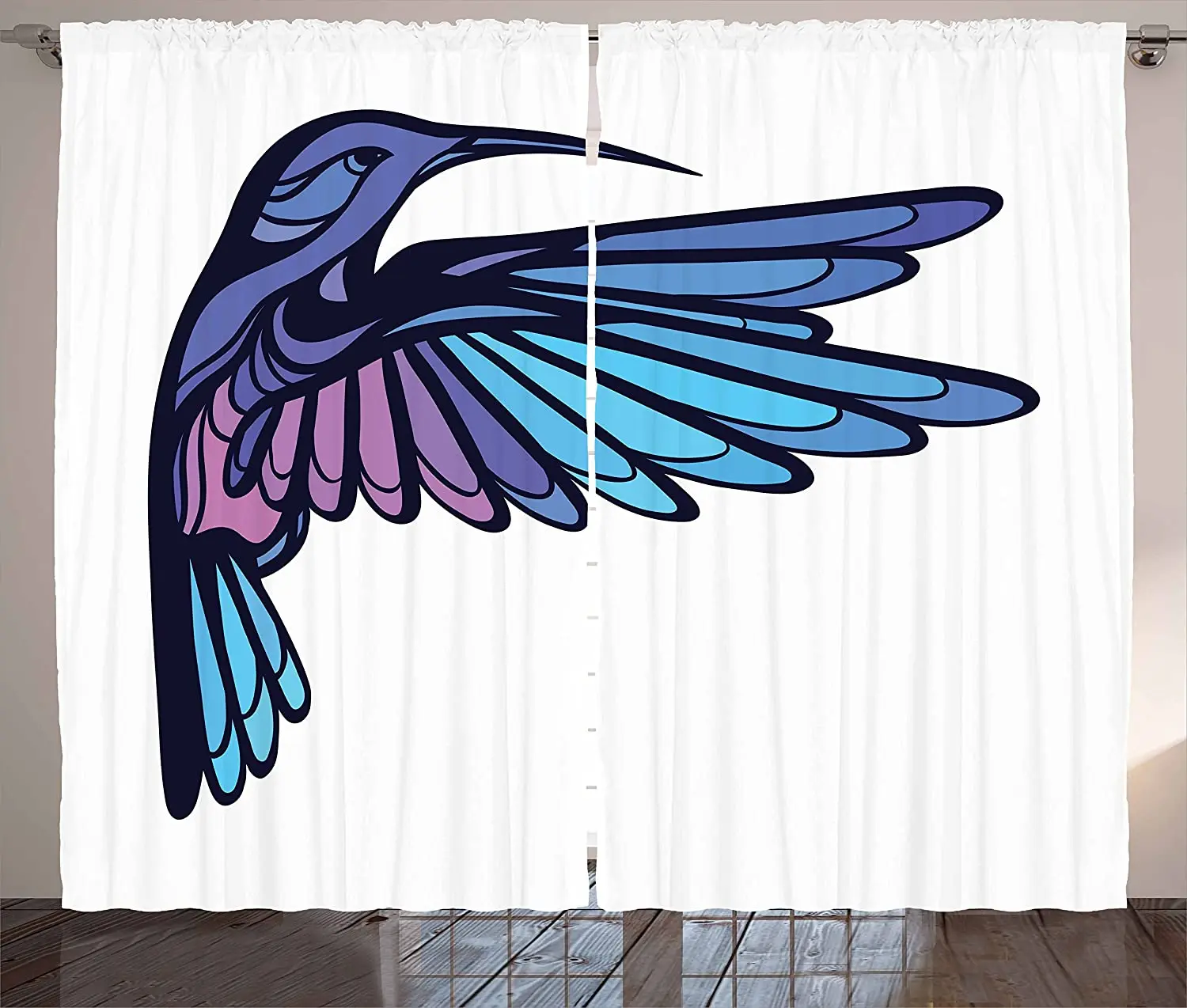 

Feather Blackout Curtains Tropical Hummingbird Design Exotic North American Bird Abstract Colors Window Curtain
