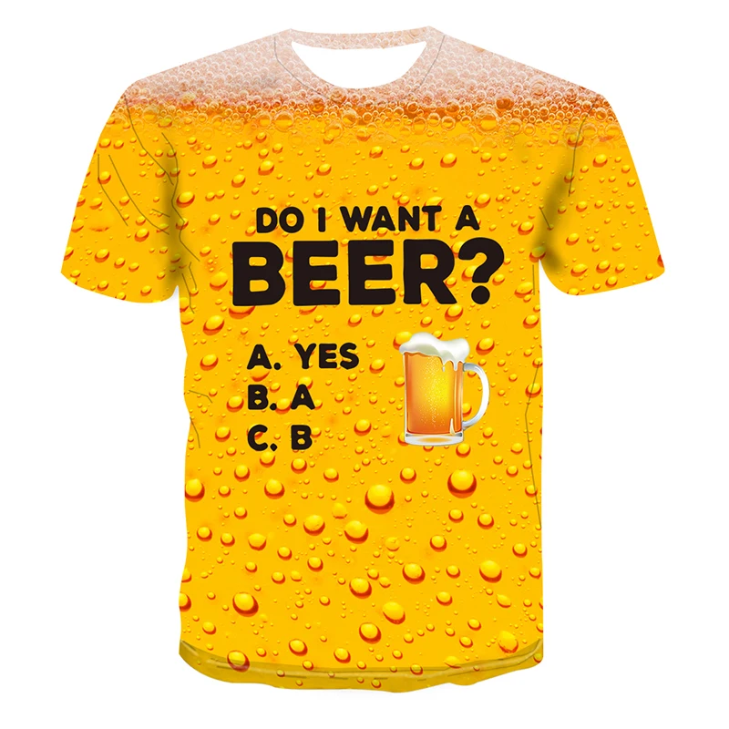 

2023 Summer new 3d printed personality beer oversized men's T-shirt interesting street men's crewneck short sleeve quick dry top