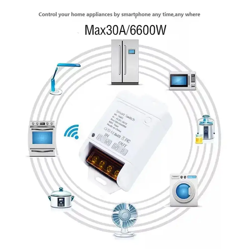 Фото Умный переключатель Tuya WIFI/ZIGBEE 30A 6600 Вт, релейный модуль Smart Life, беспроводной выключатель с дистанционным управлением, работа с Alexa №3