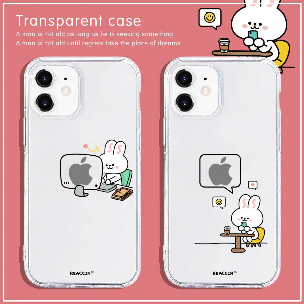

Cartoon Lovely Rabbit Luxury Clear Phone Case For Funda iPhone 11 12 13 Pro Max 12 13 Mini X XR XS MAX 5 6 7 8 Plus Celula Coque