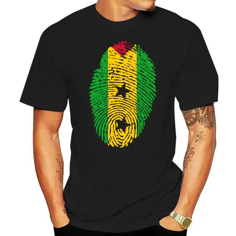 

Printing Shirt Sao Tome Flag Fingerprint Couple Short Sleeve O-neck Eco Cotton Tee Shirts Mens Urban Hip Hop Clothing