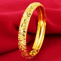 10mm flower carved womens bangle can open 18k yellow gold filled wedding party vintage bracelet ladys girfriend gift dia 60mm