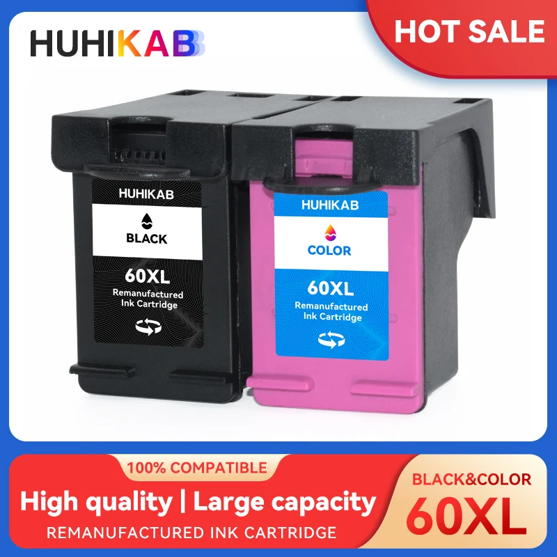 

HUHIKAB Compatible for HP 60 XL Ink Cartridge for HP60 60XL Deskjet F2480 F2420 F4480 F4580 F4280 D2660 D2530 PhotoSmart C4680
