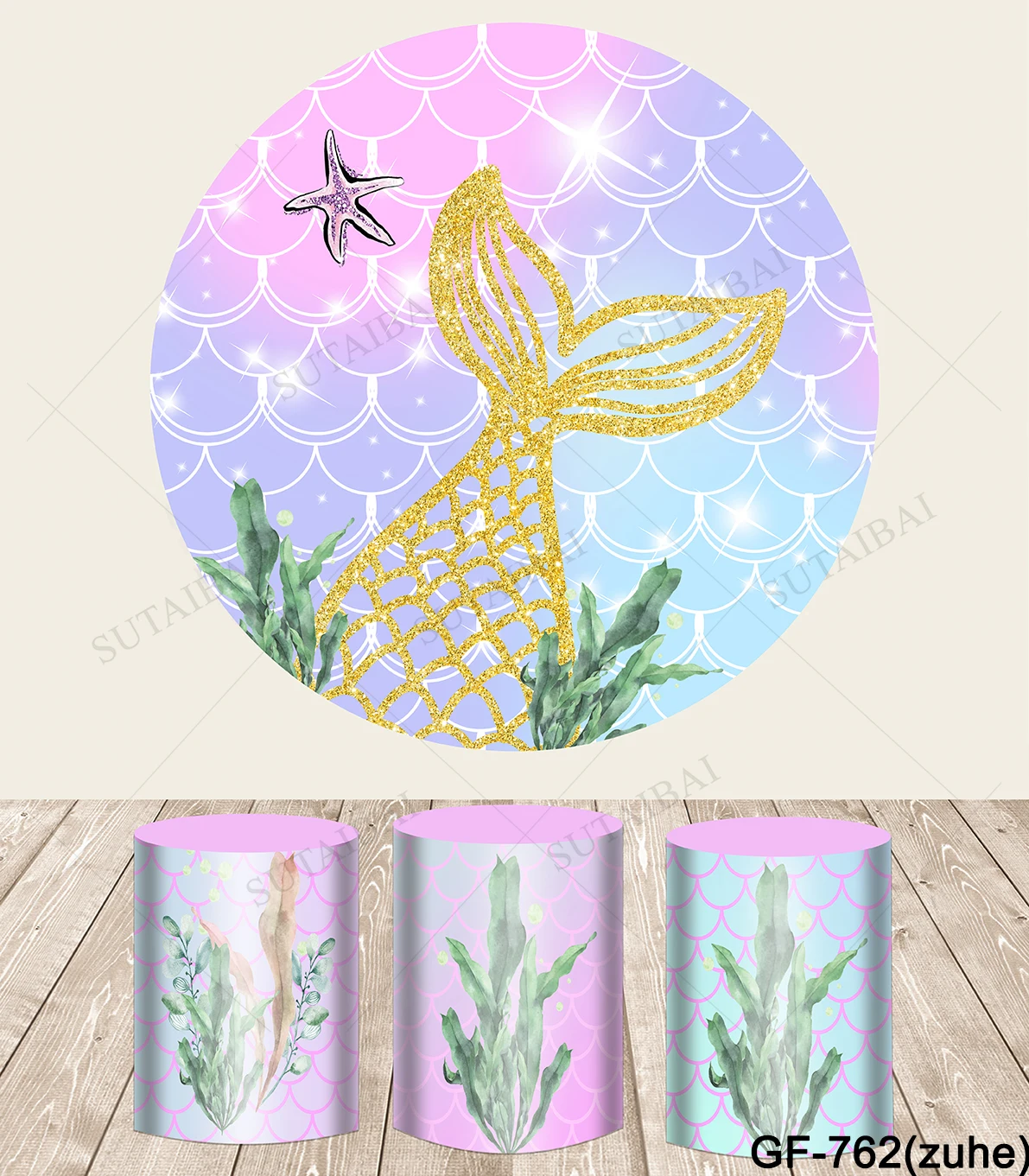 Mermaid Ocean Theme Photography Background Glitter Decorations Kid Happy Sweet Photocall Purple Dreamy Scene Personalized Banner