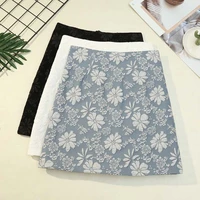 embroidery floral mini skirt women 2021 summer printed package hip skirt casual zipper sexy elegant workwear slim party skirt