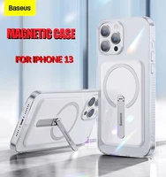 baseus magnetic magsafe phone tpu case with a bracket card pocket transparent back cover for iphone 13 pro mini max