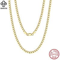 rinntin 18k gold over 925 sterling silver 3mm5mm italian diamond cut cuban link curb chain necklace for women men jewelry sc60
