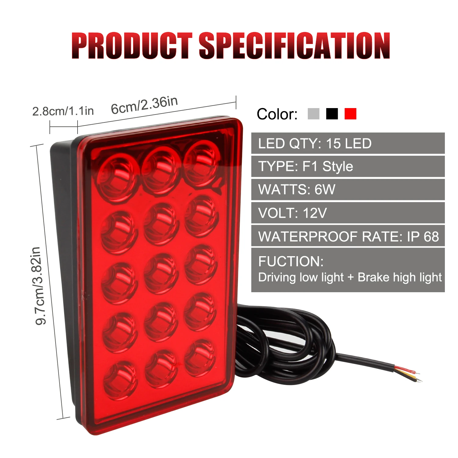 Светодиодные стоп-сигналы MINAZ F1 12 В 15 светодиодов
