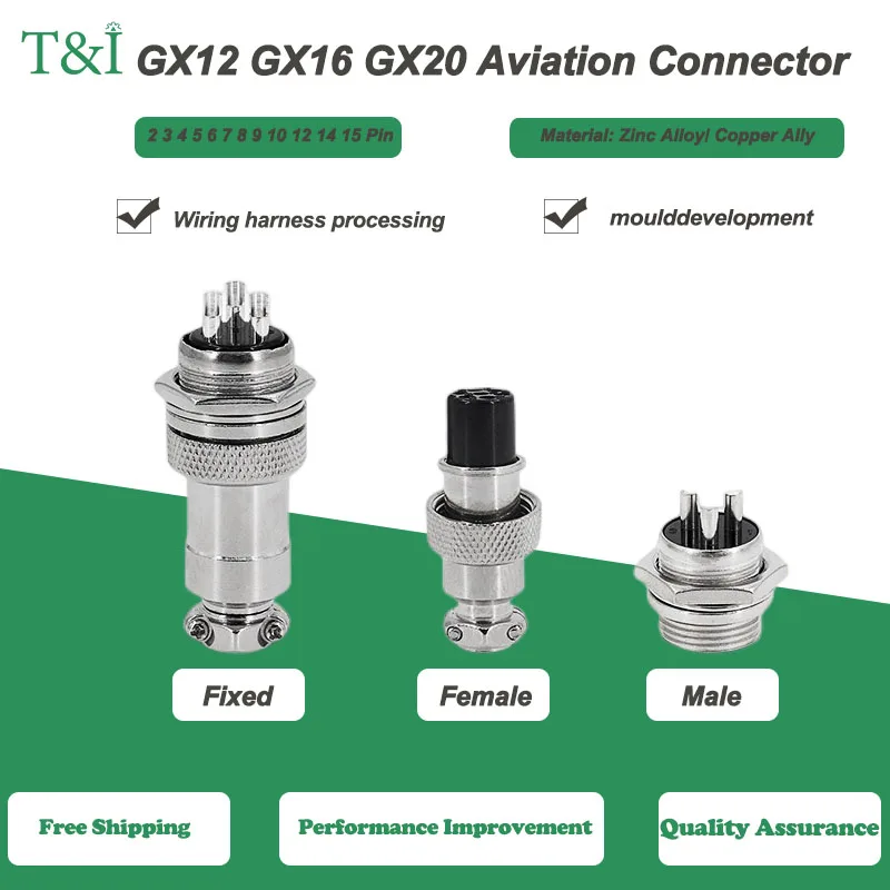 

5/10/100Set GX12 GX16 GX20 2/3/4/5/6/7/8/9/10/12/14/15 Pin Male&Female Fixed Aviation Plug&Socket Circular Connector