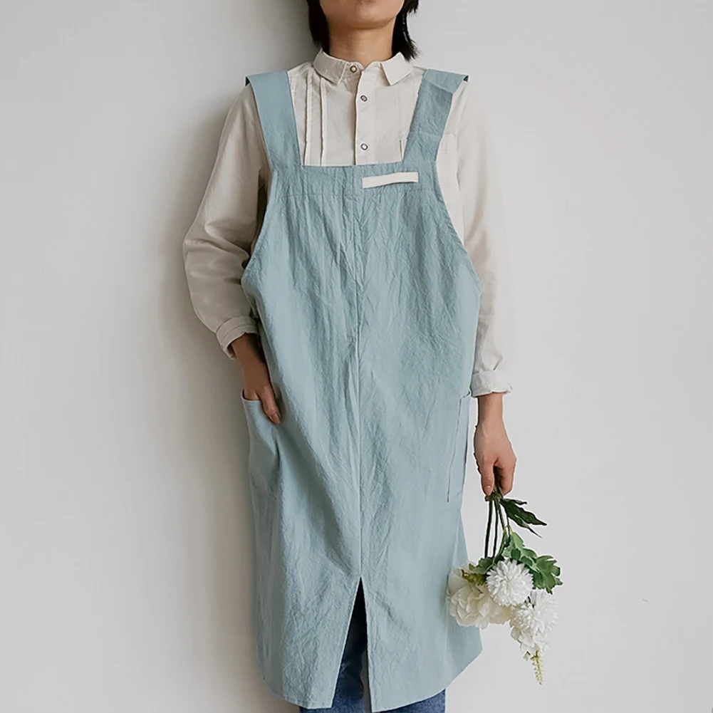 

Men Women Cotton Blend Florist Home Artist Cleaning With Pockets Kitchen Apron Restaurant Bib Gardening Painting Cross Back