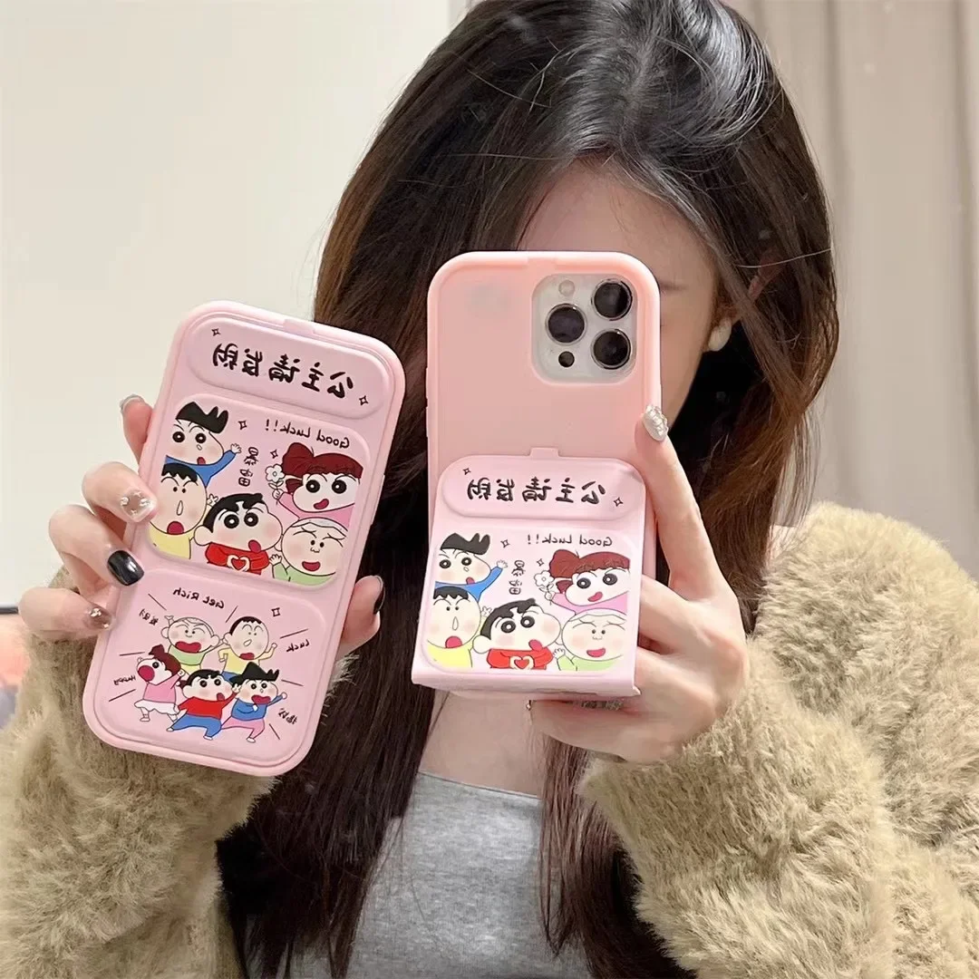 

Crayons shinchans Pink kawaii folding stand cartoon Phone Cases For iPhone 15 14 13 12 Pro Max Back Cover