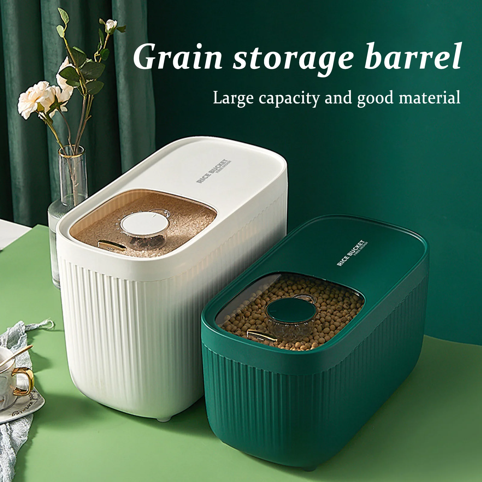 

Leakproof Rice Containers 15KG Food Container Bin With Measuring Cup Grain Storage Bucket Pet Food Storage Container For Dry Dog