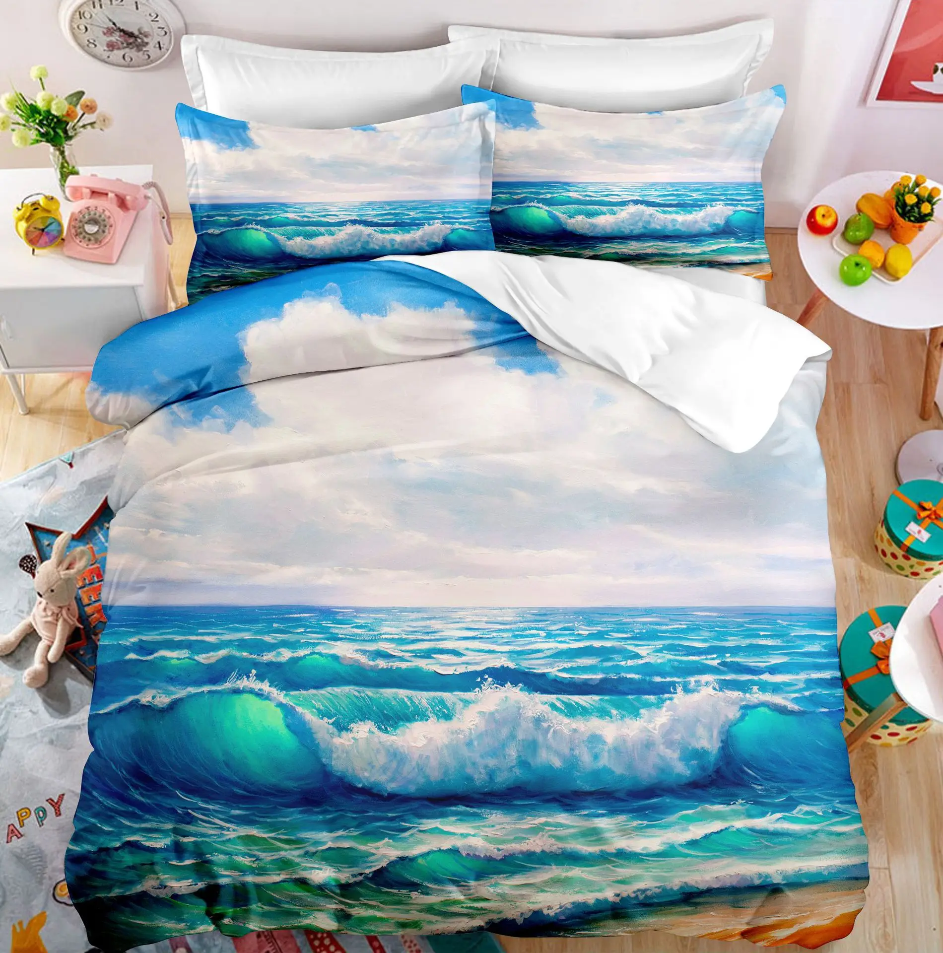 

Ocean Duvet Cover Set King/Queen Size Tropical Hawaiian Summer Sea Beach Bedding Set Kids Teens Sea Waves Polyester Quilt Cover