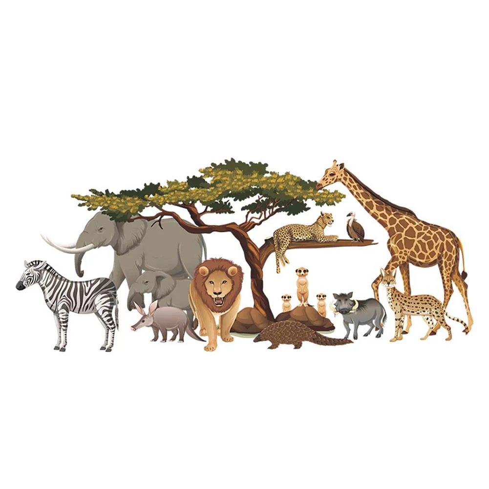 

1 piece Cartoon Forest Animal Combination Elephant Lion Giraffe Wall Beautification Wall Stickers DIY Bathroom Door Decoration