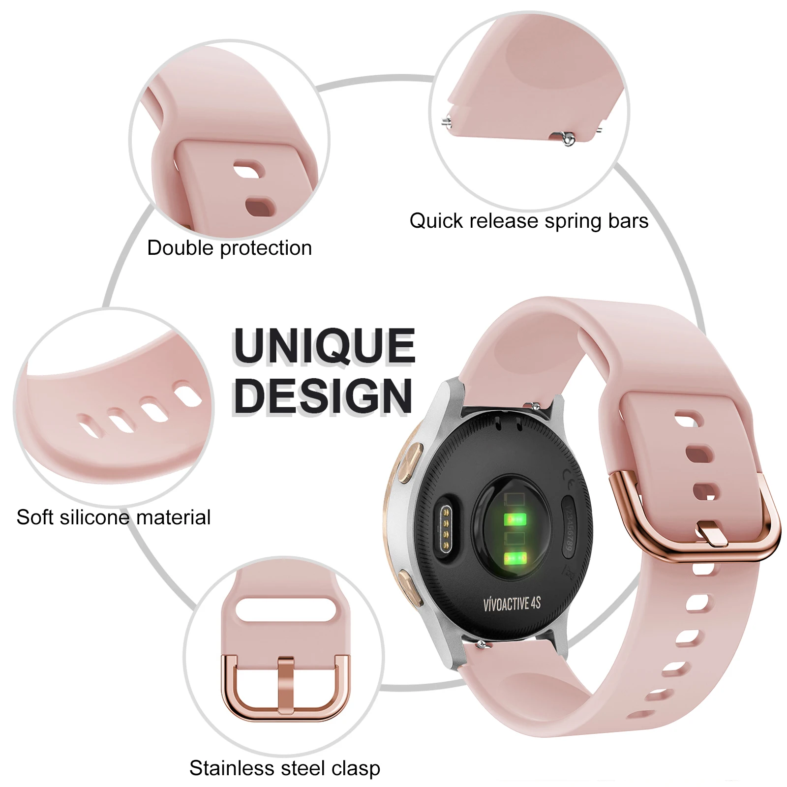 Premium 18mm Band for Garmin Vivoactive 4S 40mm/Venu 2S Quick Release Soft Silicone Replacement Band for Garmin vivoove 3S