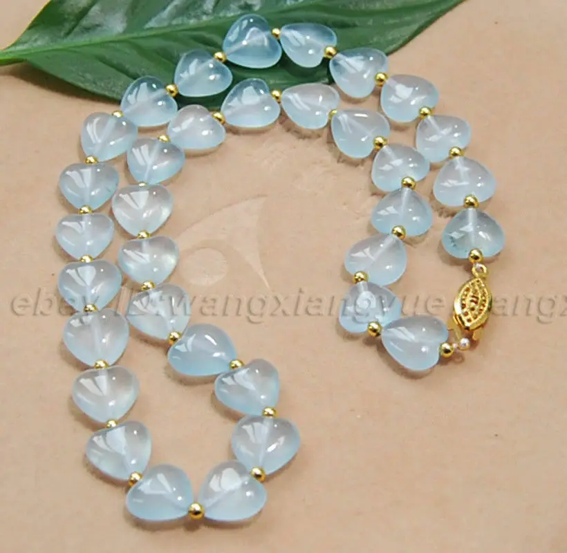 

18inch Blue Brazilian Aquamarine Gems Heart Shape Beads Necklace AAA