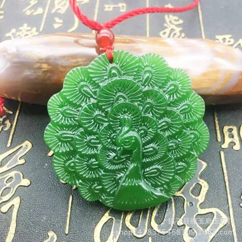 

Natural Green Handcarved Peacock Jade Pendant Fashion Boutique Jewelry Men's and Women's Peacock Open Screen Necklace Gift