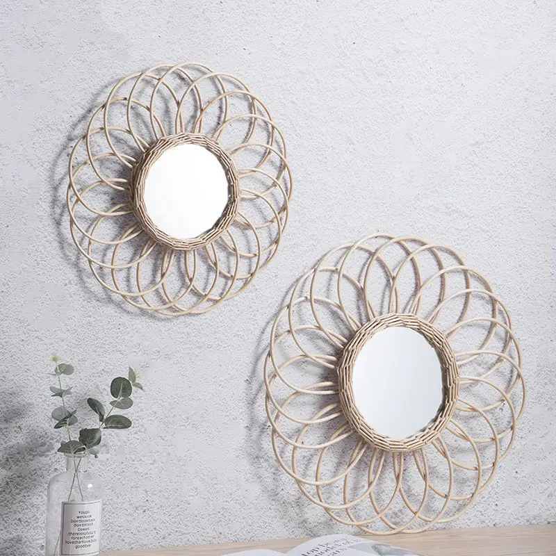 Декоративное зеркало 40*40 см новое подвесное из ротанга круглое настенное в стиле