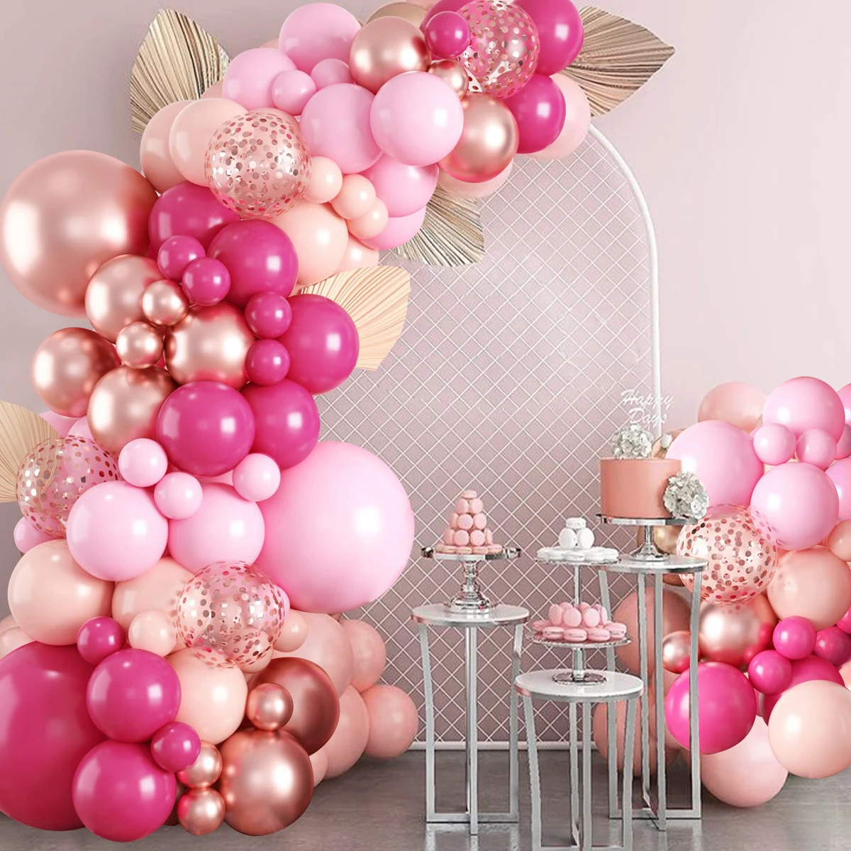 Гирлянда с розовыми и красными воздушными шарами украшение для вечеринки в честь