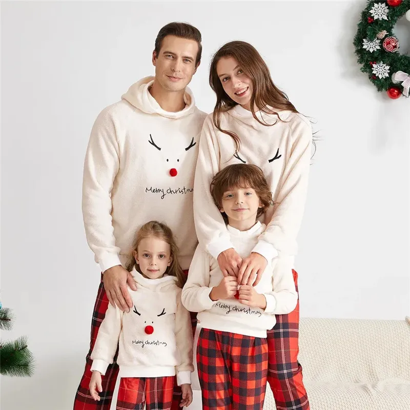 

Hooded Family Pajamas Set for Christmas Dad Mom Daughter Son Matching Clothes Outfits Adult Kids Sweatsirts Plaid Pants Suit