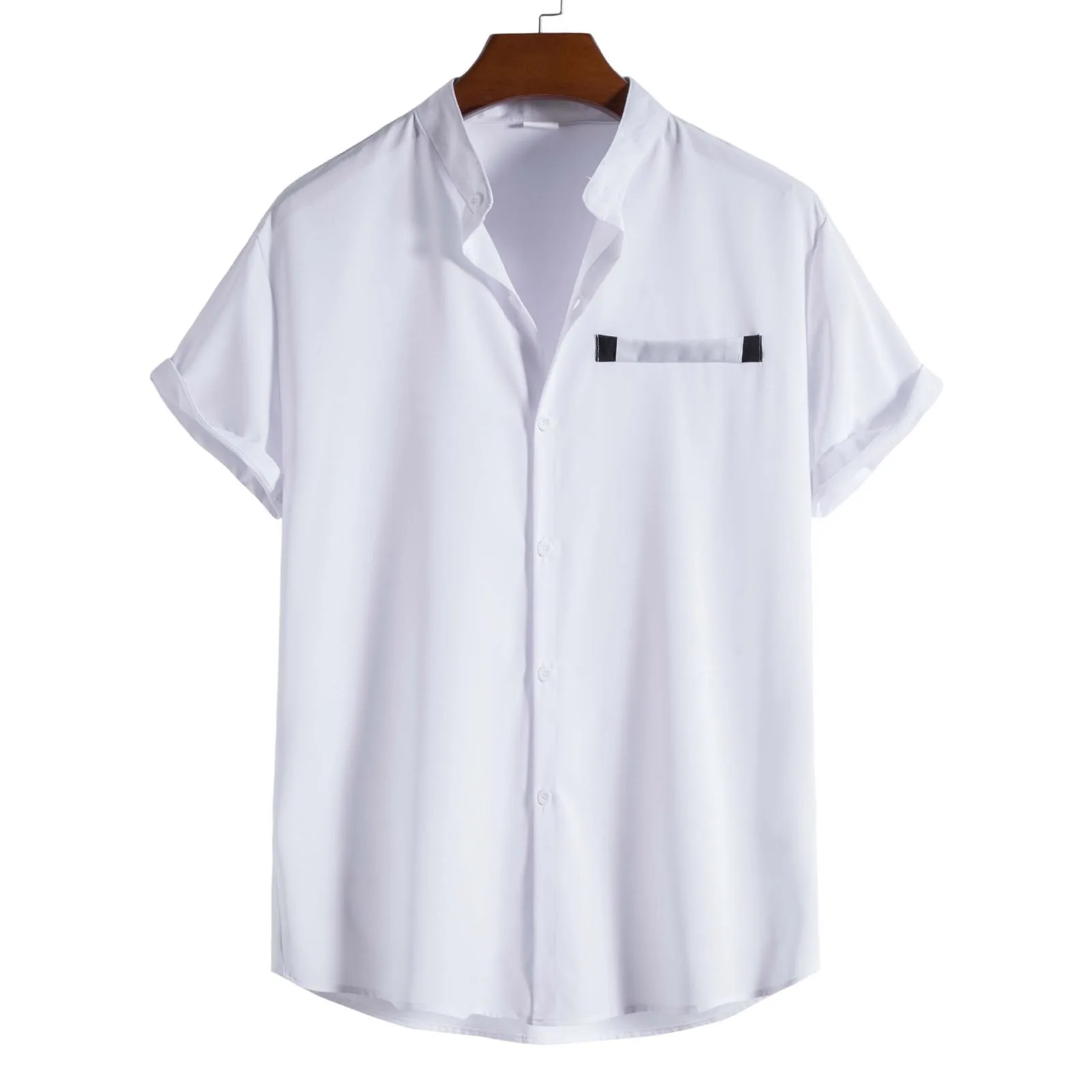 

Male Spring And Summer Single Breasted Shirts Casual Pocket Lapel Beach Short Sleeve Vacation OL business shirt Tops Elegant