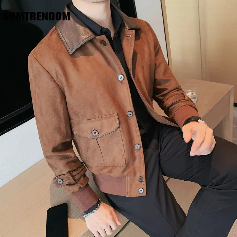 

Куртка мужская с отложным воротником, повседневная короткая приталенная, однотонная, размеры 3XL, весна 2023